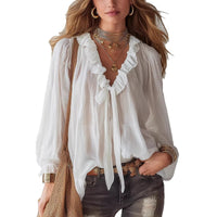 Fashionable V-neck Loose-fit Shirt Top