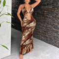 Printed Backless Hollow-Out Dress Women