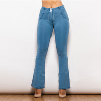 Straight Peach Jeans Black Elastic Mid-waist Wide Leg Butt-lift Underwear