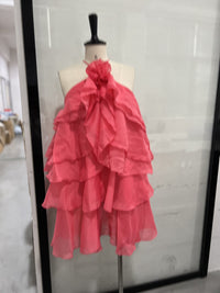 Three-dimensional Floral Halter-neck Backless Ruffled Maxi Dress