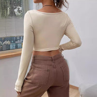 Slim-fit Front Twist Irregular Long Sleeve T-shirt For Women