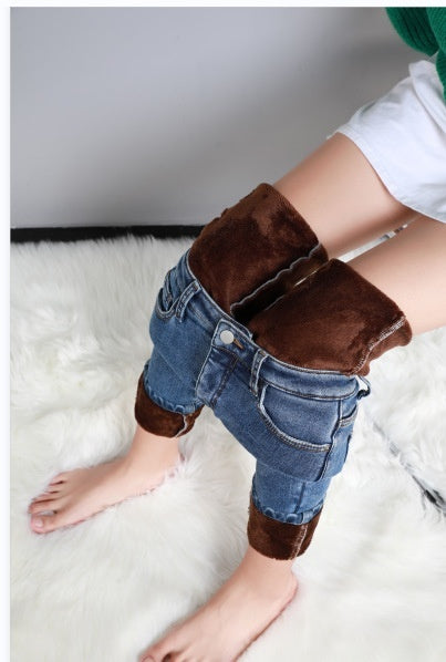 Dark Blue Jeans Women's High Waist Spring Stretch Slimming Skinny Close-fitting Fleece