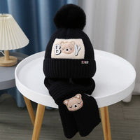 Children Hat Women's Knitted Keep Baby Warm Cartoon Bear Two-piece Set