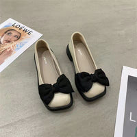 Chunky Heel Platform Loafers Spring And Summer New Retro Square Toe Bow Patent Leather Pumps Women