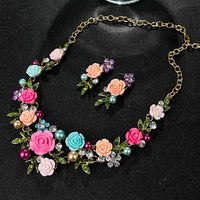 Camellia Suit Three-dimensional Flower Earrings Necklace