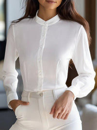 Autumn Solid Color Temperament Commuter Stand Collar Button Long Sleeve Shirt