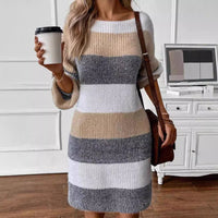 Women's Versatile Contrast Color Striped Dress Sweater