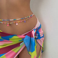 Simple Contrast Color Double Bead Woven Versatile Belt