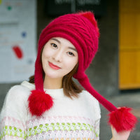 Ladies Rabbit Fur Knitted Pullover Hat To Keep Warm