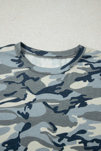 Women's Casual Loose-fit Crew-neck Camouflage Sports Short-sleeve