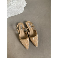 Womens Silver Sequin French-style Pumps For Outdoor Wear