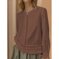 Casual Versatile Solid-color Top New Womens Long-sleeve Loose-fit Shirt