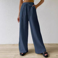 Fashionable Womens Versatile Elastic Waist Casual Wide-Leg Pants