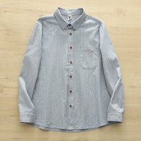 Vertical-striped Long-sleeve Shirt Womens Figure-flattering Versatile Casual Top