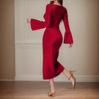Women's Solid Color Slim Fit Square Neck Metal Buckle Knitted Dress