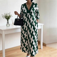 Womens V-neck Printed Dress Loose Fit For Comfort And Ease