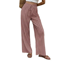 Elegant Relaxed-fit Casual Striped Wide-leg Pants With A Faux Drawstring