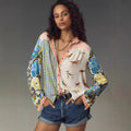 Print Lapel Long Sleeve Shirt Women's