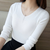 Women's Slim-fit Long-sleeved Pullover Skinny V-neck Sweater
