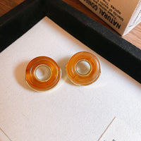 Vintage Amber Resin Gold Stud Earrings For Women, Irregular Square Resin & Gold Tone Button Earrings, 2026 Maillard Style Lightweight Fashion Jewelry
