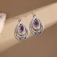 Purple Drop-shaped Gem Inlaid Trendy Earrings