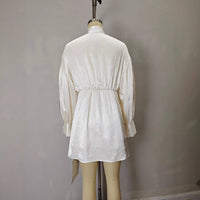 Elegant Satin Shirt Dress For Women SpringSummer Style With Puffed Sleeves Loose Fit Slimming Chic Short Design