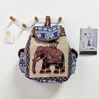 Special Drawstring Elephant Embroidered Backpack With Drawstring Buckle Cover