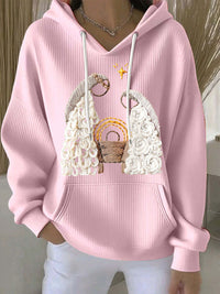 Women's Casual Loose Fashion Waffle Round Neck Sweatshirt