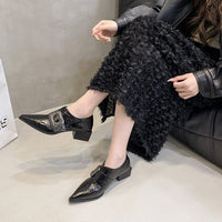 Women's Patent Leather Pointed Toe Block Heel Deep Vamp Pumps, Rhinestone Square Buckle Fashion Shoes, Versatile Commuter Elegant High Heels