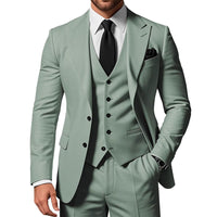 Men's Solid Color 2-piece Buckle Casual Jacket Vest Pants Set