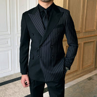 Striped Double Breasted Blazer Men Fashion Tailored Suit