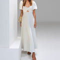 Solid-color Bubble-sleeved A-line Waist-cinched Dress