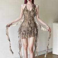 Spicy Girl Sexy Mesh Tassel Asymmetrical Dress