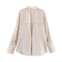 Fashionable Elegant Commuter-Style Striped Loose-Cuff Shirt