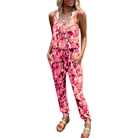 Printed Round Neck Sleeveless High Waist Casual Jumpsuit