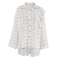 Ladies Ruffled-edge Long-sleeve Shorts Loungewear
