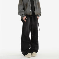 American-style Vintage Unisex Pleated Loose-fit With Large Pockets