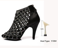 Black Satin Latin Dance Shoes Shiny Breathable High Heel
