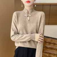 Chinese Style Retro Buckle Stand Collar Sweater For Women