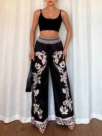 Womens Printed Long Wide-Leg Pants