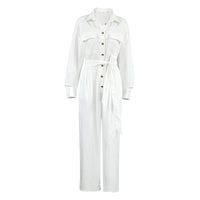 Fashion Polo Collar Long Sleeve Casual Wide Leg Jumpsuit