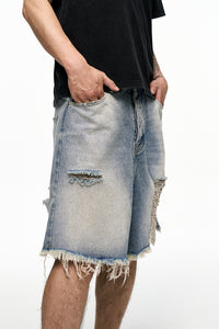 Retro Washed Old Men's Baggy Denim Shorts