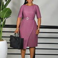 Solid-color Stylish And Elegant Midi Skirt Featuring A High-rise Waist Pleated Detailing And Three-quarter-length Sleeves