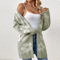 Mid-length Sweater Coat Women's Loose Flower V-neck Knitted Cardigan