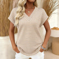 Summer V Neck Striped Loose Short Sleeve