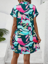 Colorful Floral Printed Cardigan, Short Sleeved Lining Dress