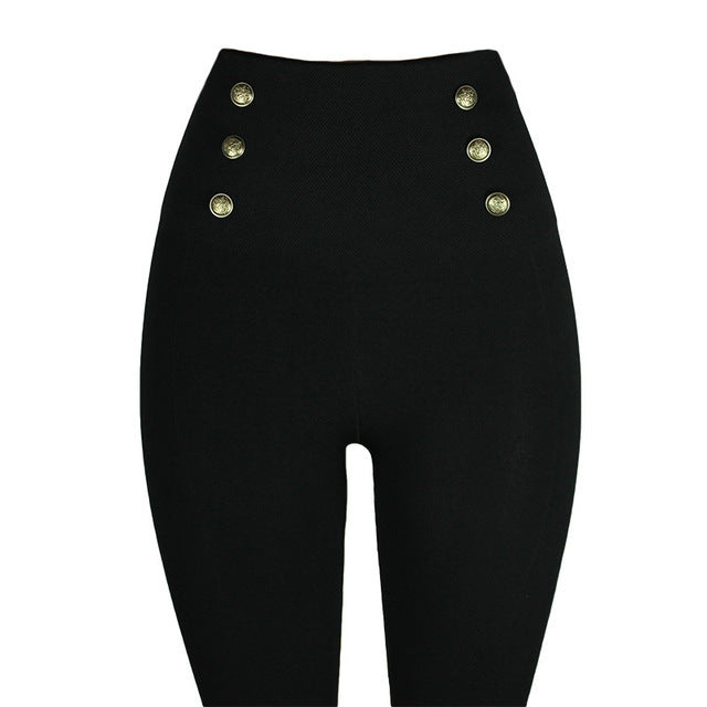 Zipper Button Hot Drilling High Waist Hip Lift Abdominal Pants