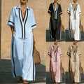 Color Block Short Sleeve Top And Wide Leg Pants Two Piece Set - Casual Summer Loose Fit Matching Outfit For Women Daily Wear