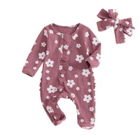 Spring And Autumn Flowers Full Printed Long-sleeved Jumpsuit