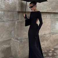 AutumnWinter Sexy Backless Long Sleeve Dress With Chain Detailing